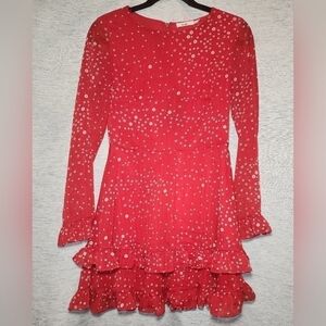 Mi Ami Small Red/white/Shimmer Sheer Overlay & Sleeves Ruffle
